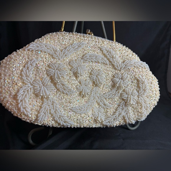Vtg Beaded cream bag - Picture 2 of 7